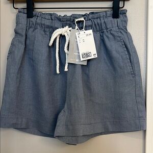 H&M Blue High Waist Shorts with Elastic Waistband
